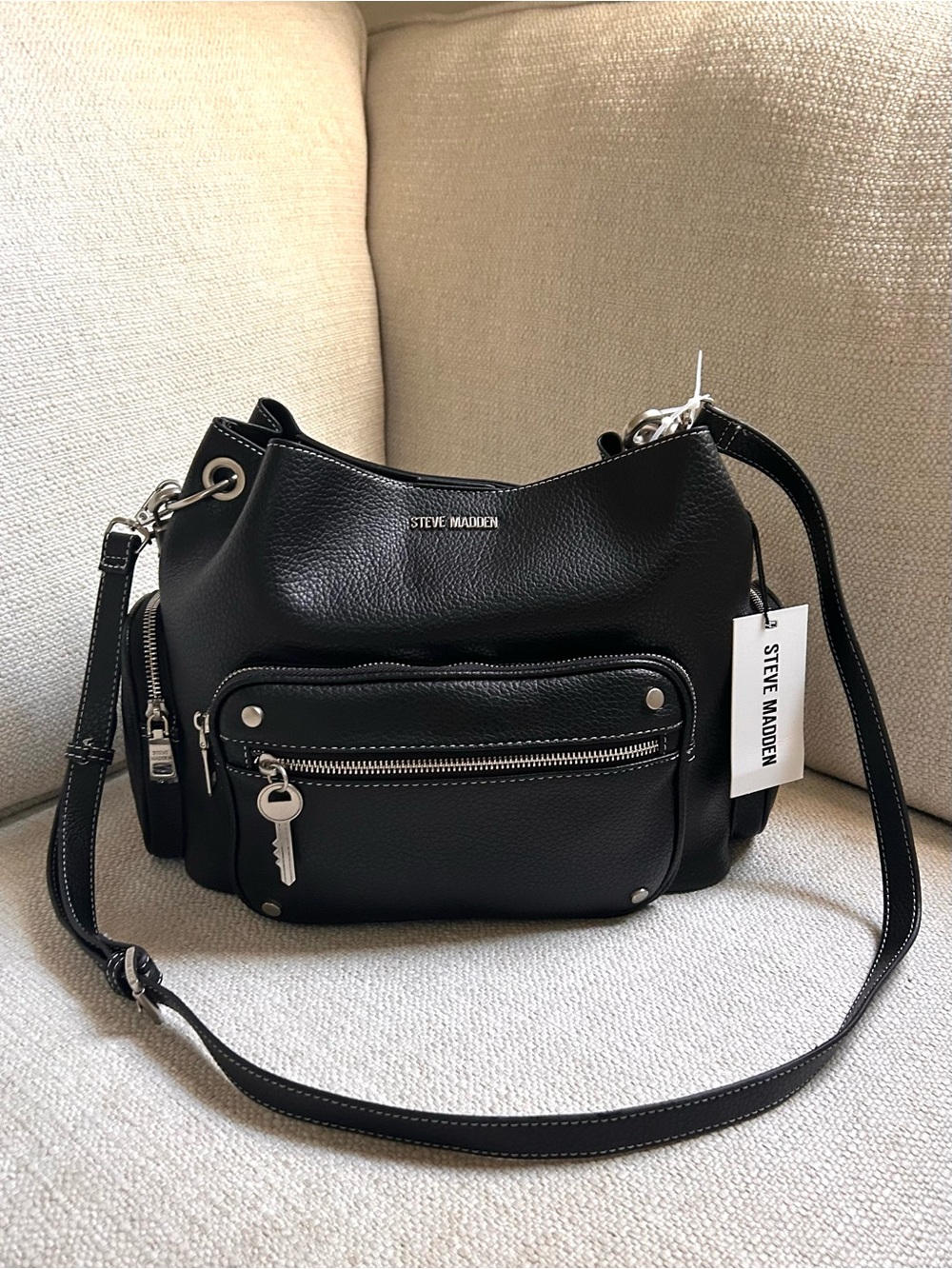 Steve Madden Viral Black Pebbled Y2K Hobo/Cargo Shoulder Bag
